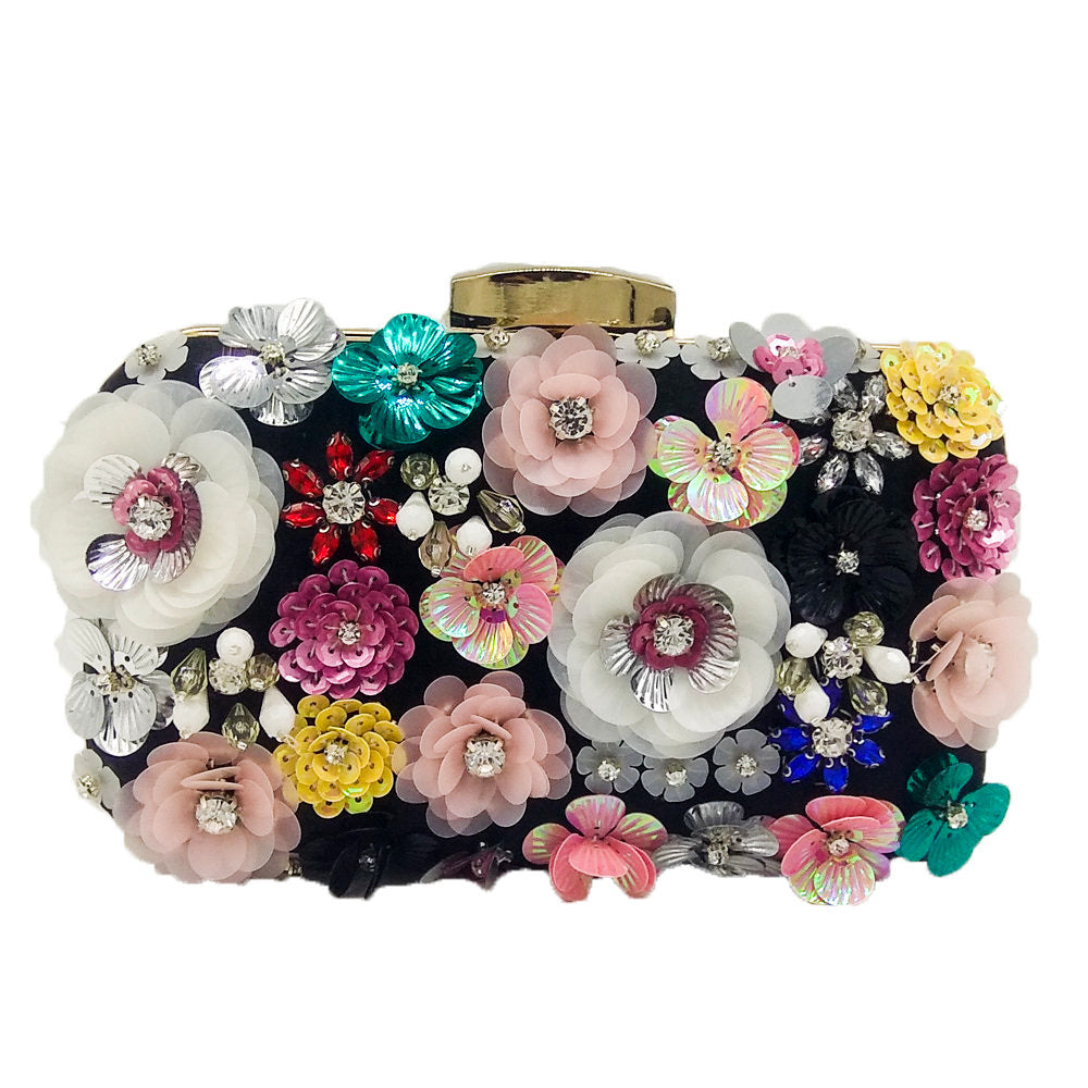 Flower Beaded Banquet Bag, Party Clutch Handbag