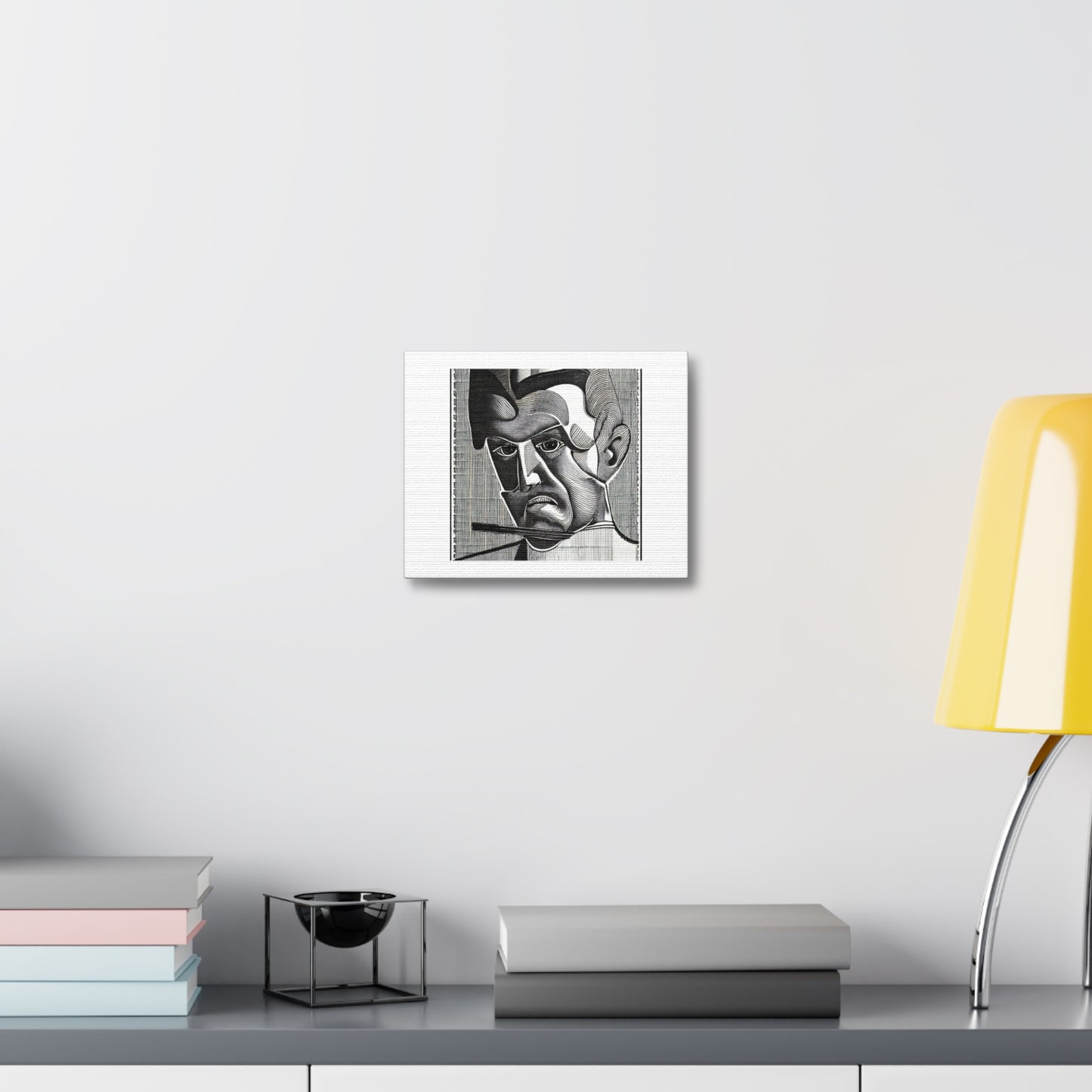 A Hot Man Portrait Line Drawing 'Designed by AI' on Canvas