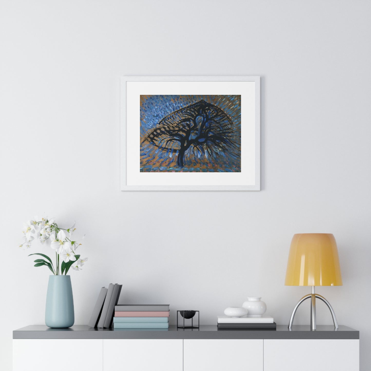 Apple Tree, Pointillist Version (1908–1909) by Piet Mondrian, from the Original, Framed Art Print