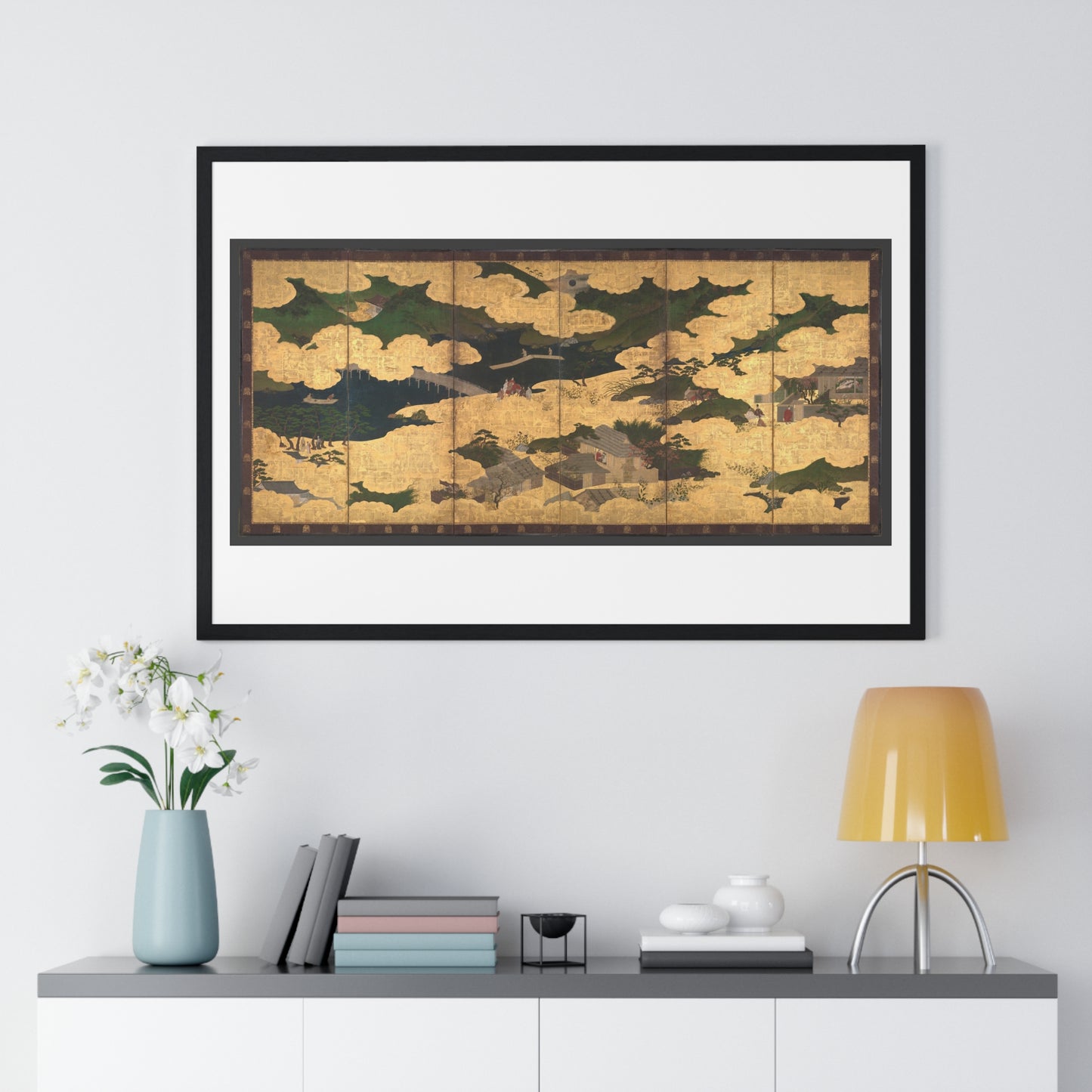 Japanese 13th Century Screen Painting, Kogō and the Imperial Procession to Ōhara, from The Tale of the Heike (Heike Monogatari) Framed Print