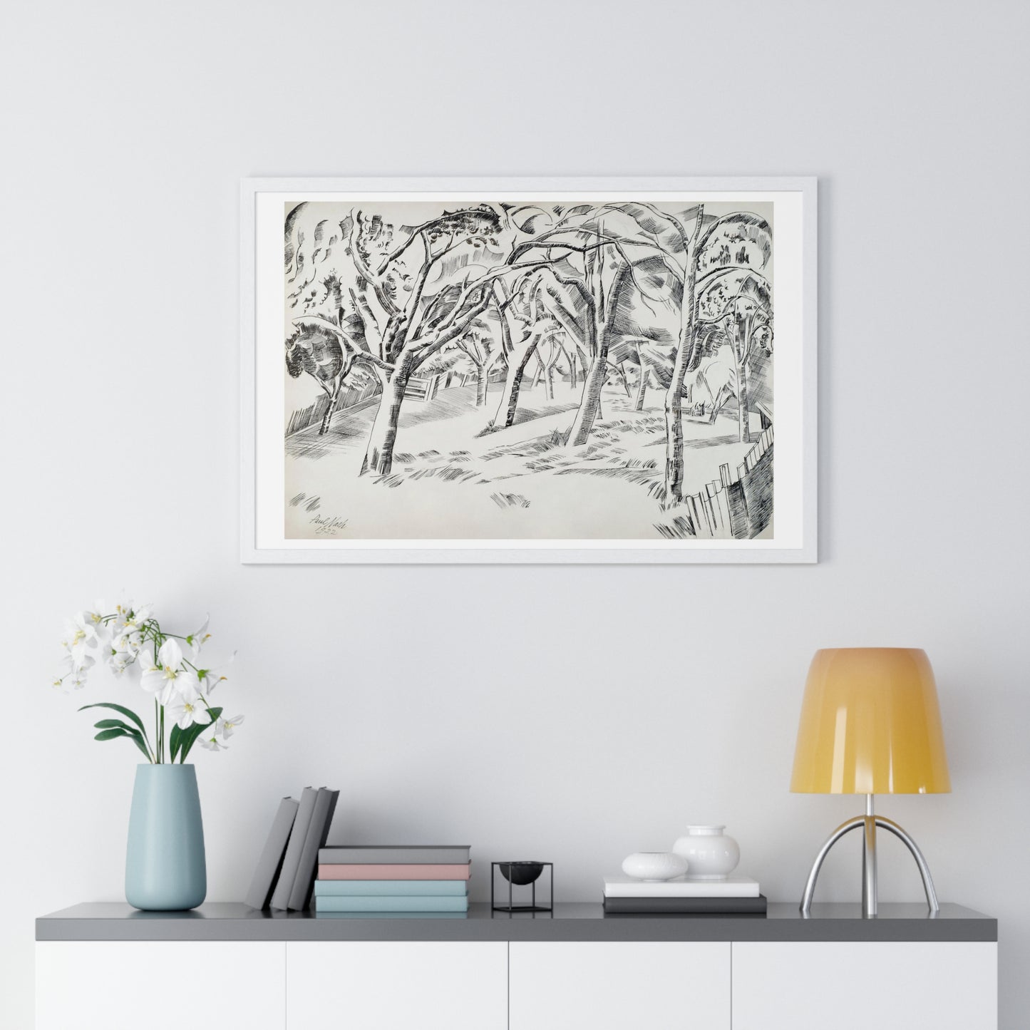 The Orchard (1922) Drawing by Paul Nash from the Original, Framed Art Print