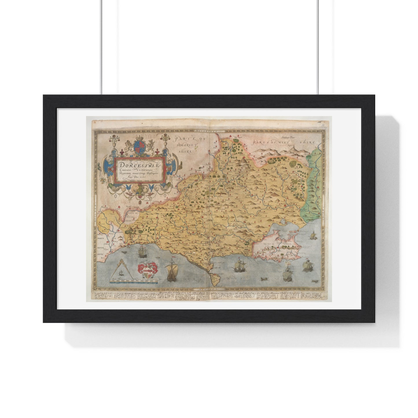 Tudor Antique Map of Dorset from Lord Burghley's Atlas (1579) from the Original, Framed Print