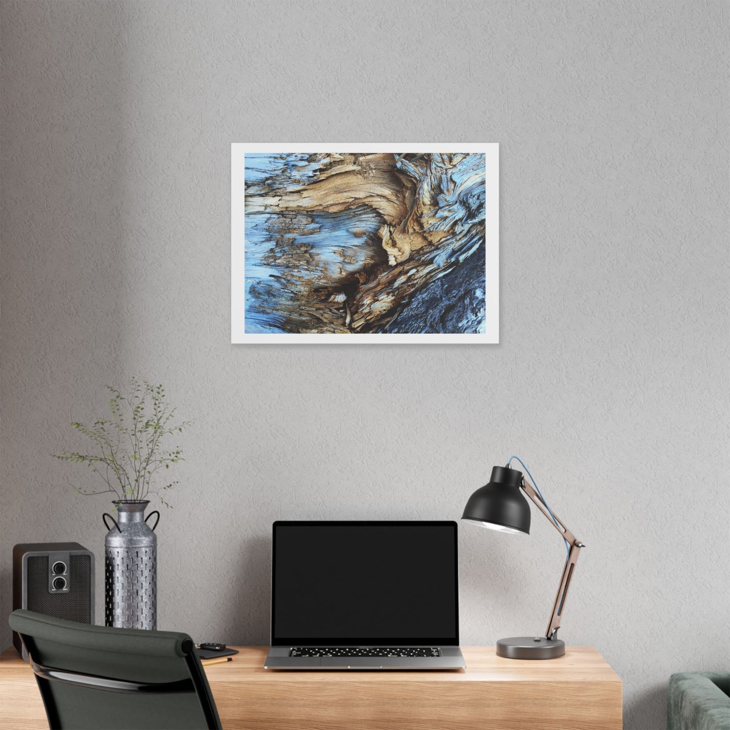 Abstract Painting of Light Brown and Blue Tree Bark, Canvas Art Print