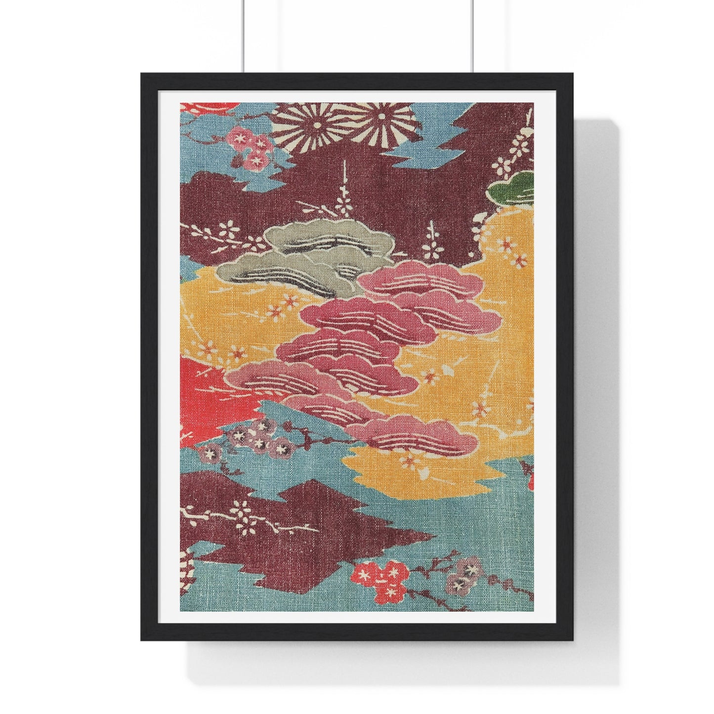 Fragment Decorated with Pine, Plum, and Chrysanthemum over Stylised Pine Bark (19th Century) from the Original, Framed Print