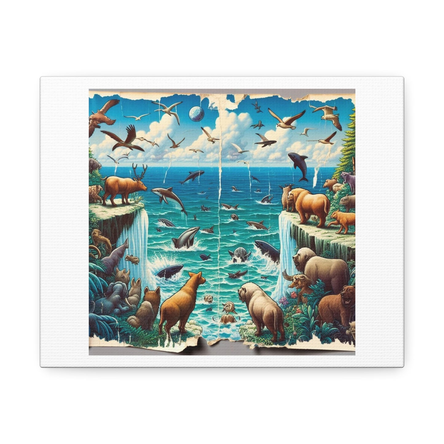 Poster Art Print, Animals by the Sea Shore, 'Designed by AI' on Canvas