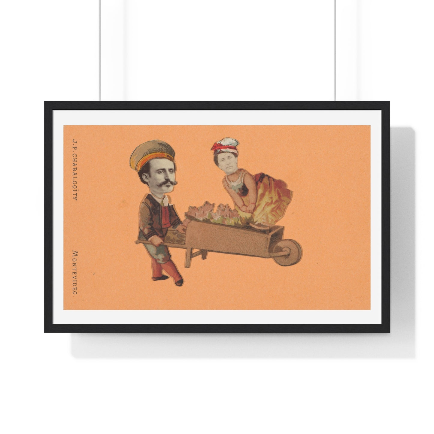 Uruguayan Photo Collage, Man Pushing Woman in Wheelbarrow (circa 1875) by Juan Pedro Chabalgoity, Framed Art Print