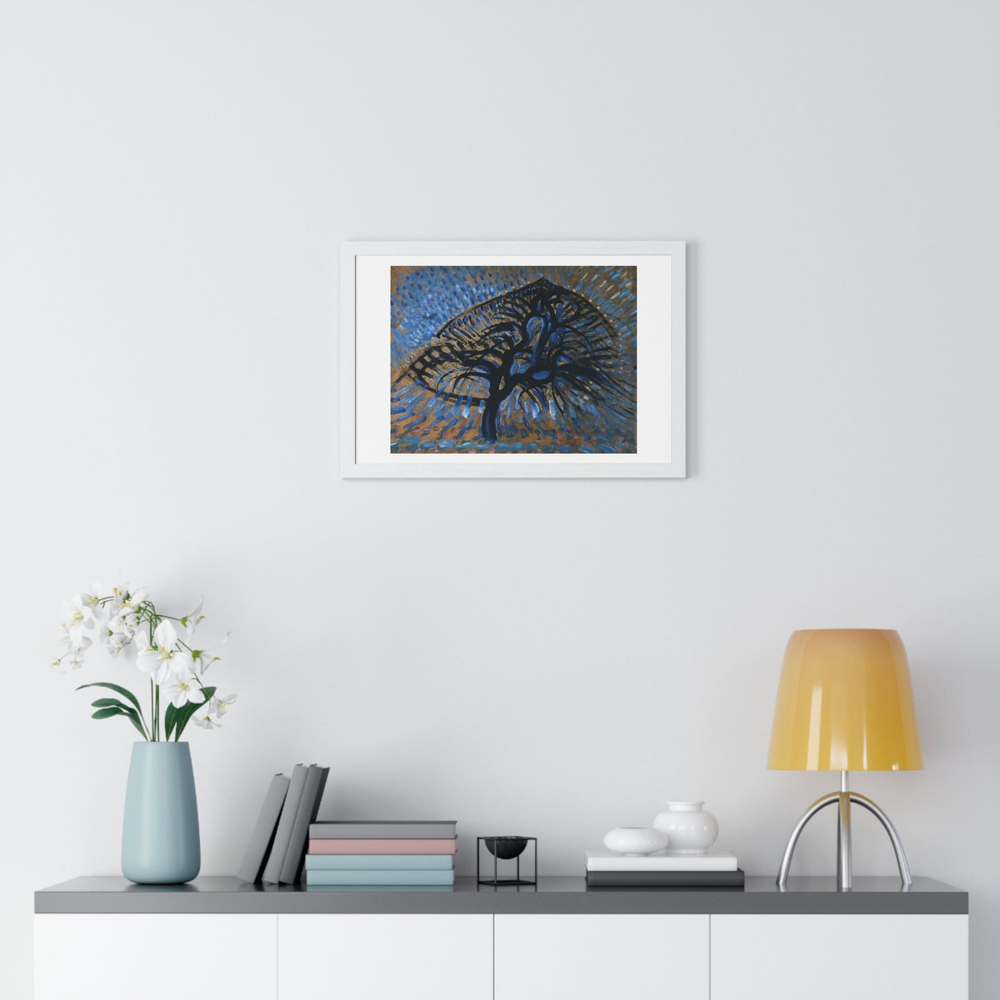 Apple Tree, Pointillist Version (1908–1909) by Piet Mondrian, from the Original, Framed Art Print