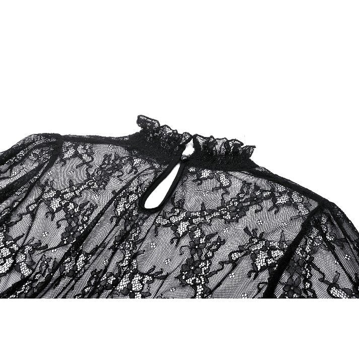 Dark in Love Aoife Black Hollow Lace Elastic Pleated-Waist Eyelash Lace Cuff Top