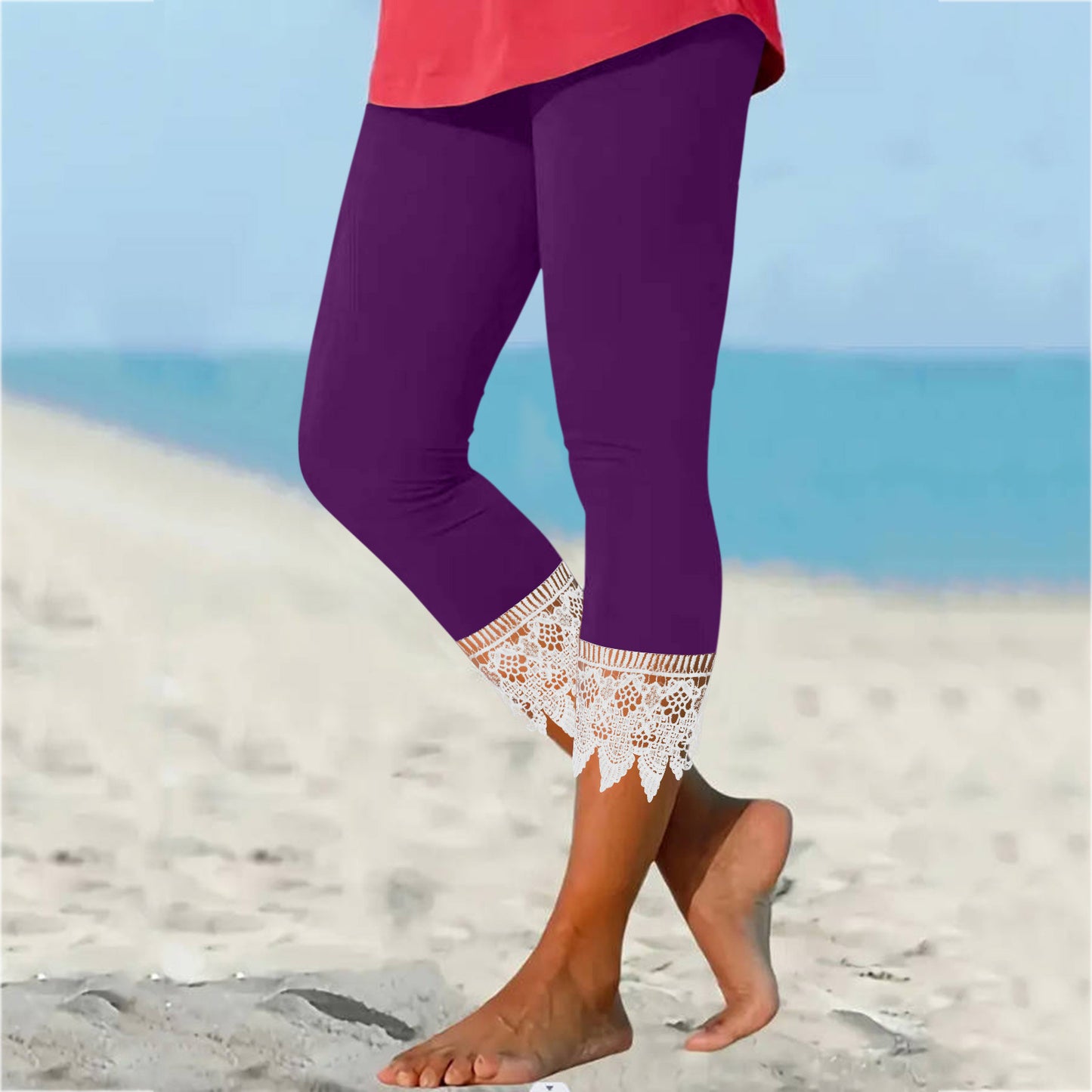 Casual Lace Trimmed Leggings, Plus Sizes