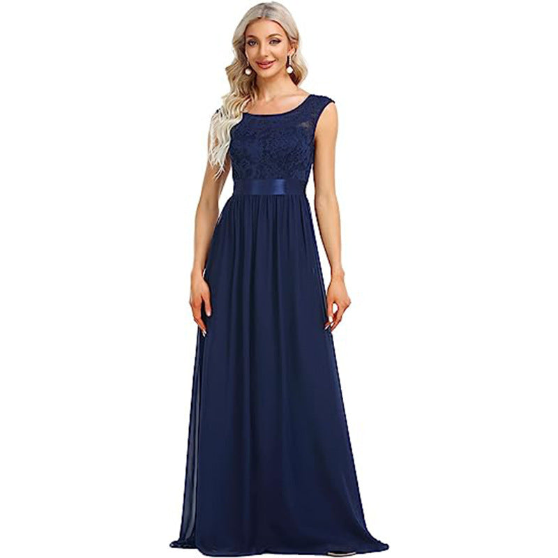 Fashion Round Neck Lace Stitching Evening, Wedding Dress