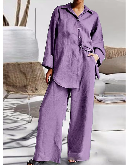 Vireous Women's Loose Fit V-Neck Pyjamas Set