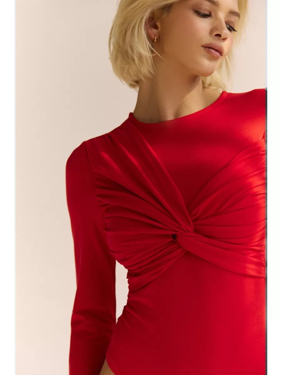 Women's Ruched Round-Neck Long Sleeve Tight Jumpsuit