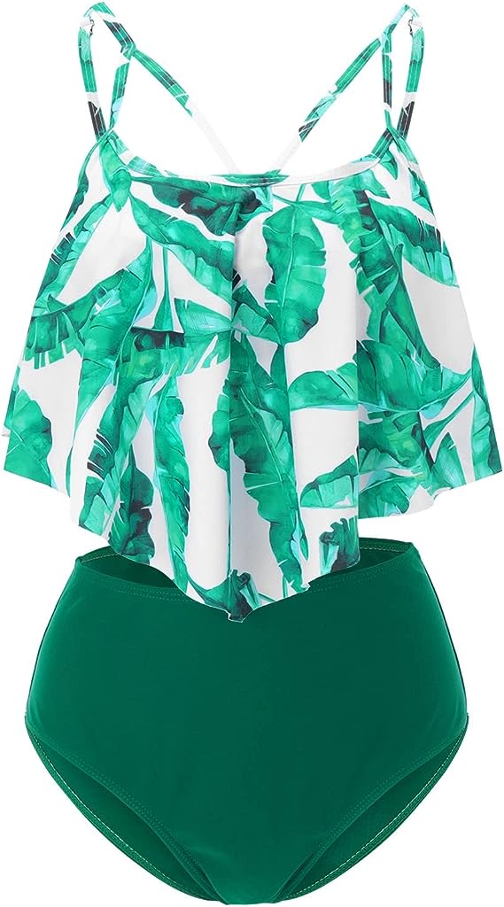 Double-Layer Lotus Leaf High-Waist Women's Split Swimsuit