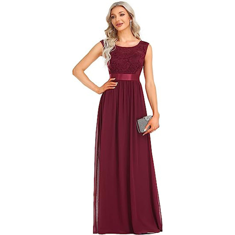 Fashion Round Neck Lace Stitching Evening, Wedding Dress