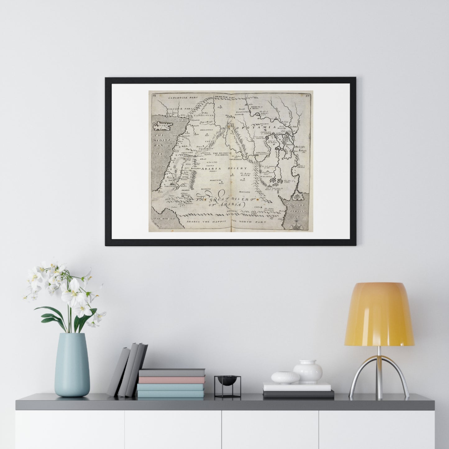 Antique Map of Arabia and Mesopotamia (1621) from the Original Sir Walter Raleigh Manuscript, Framed Print