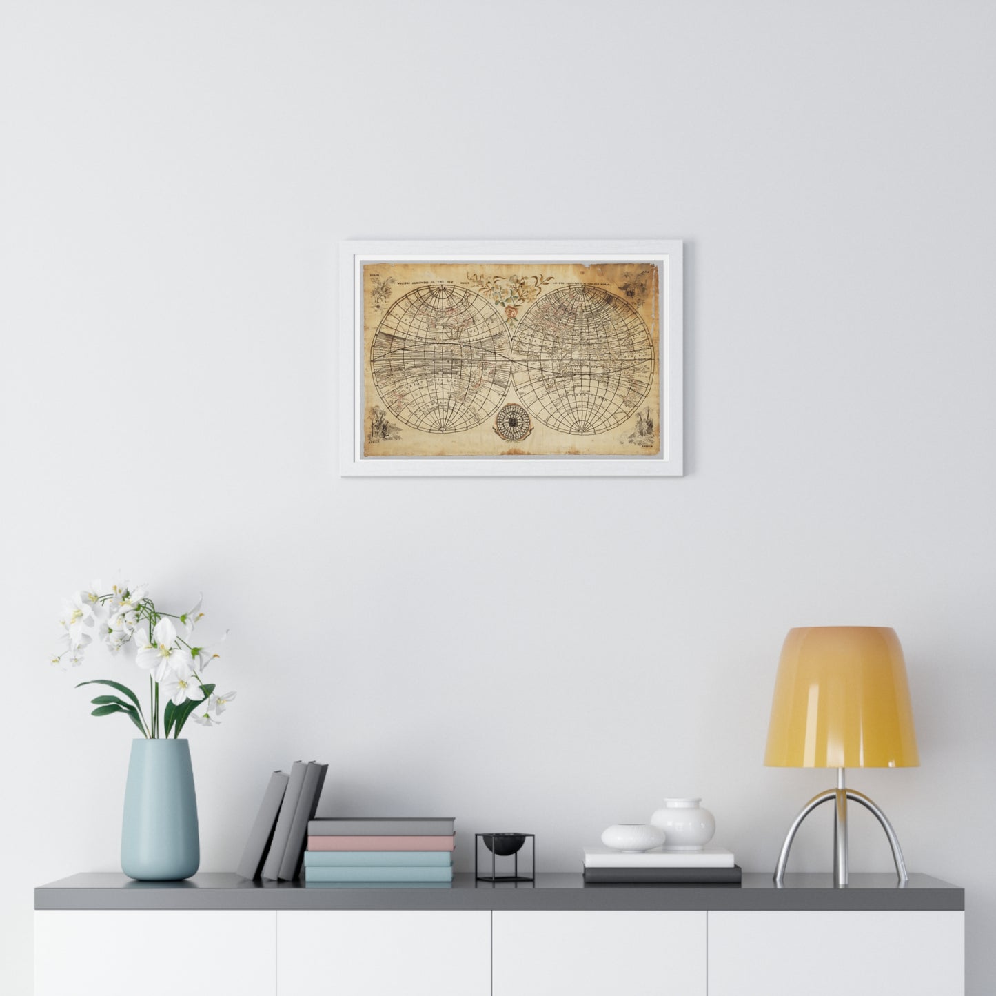 Antique Textile World Map Sampler (1790s) from the Original, Framed Print