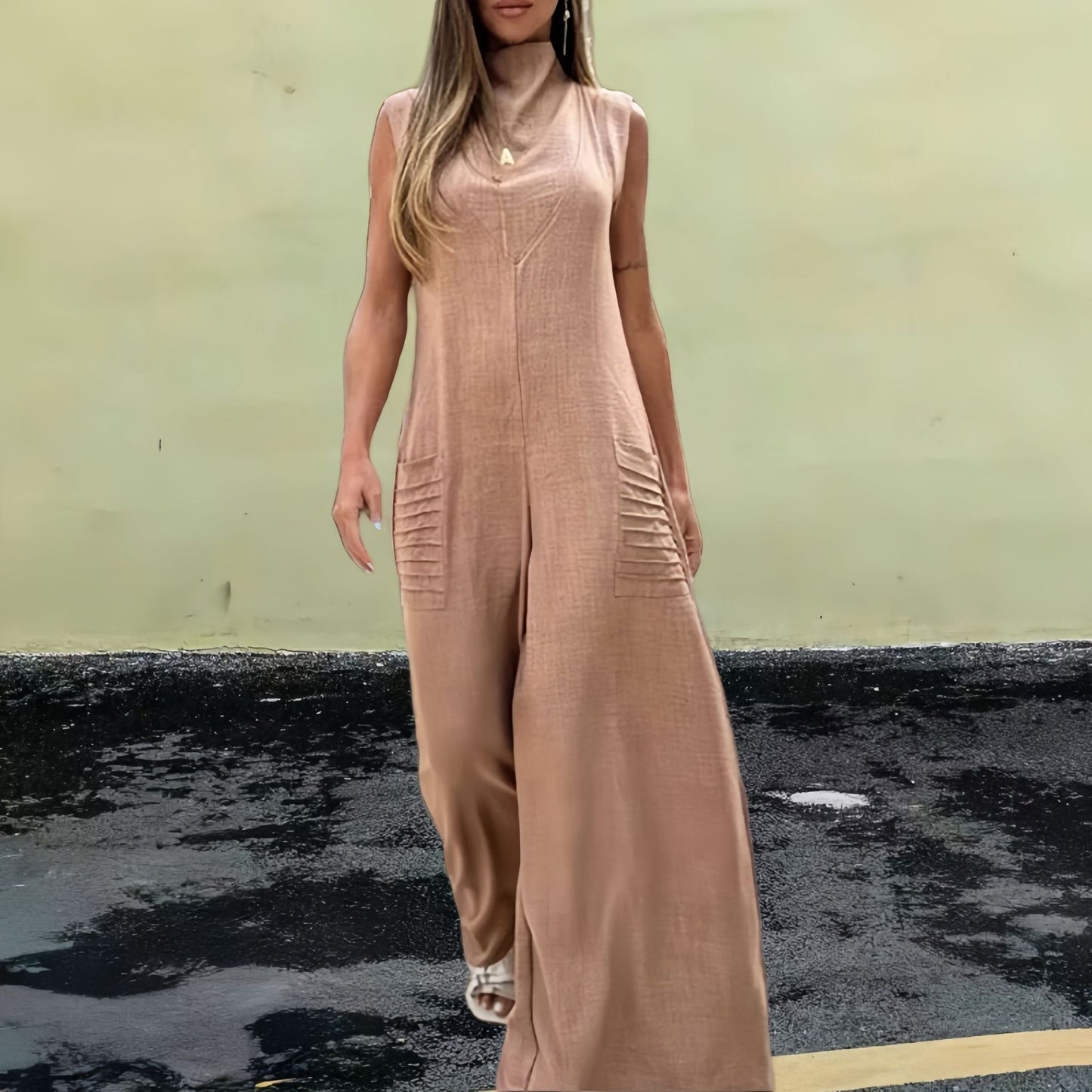 Linen Fashion One-Piece Wide-Leg Rompers