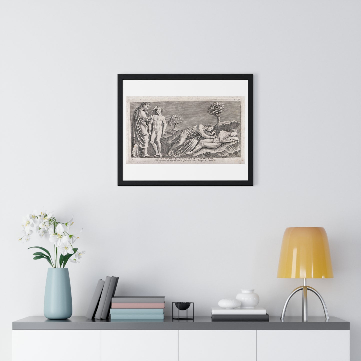 God Animates Adam and Operates on his Rib, Etching by Giovanni Leonetti after Carlo Cencioni after Nicola Pisano, Framed Print