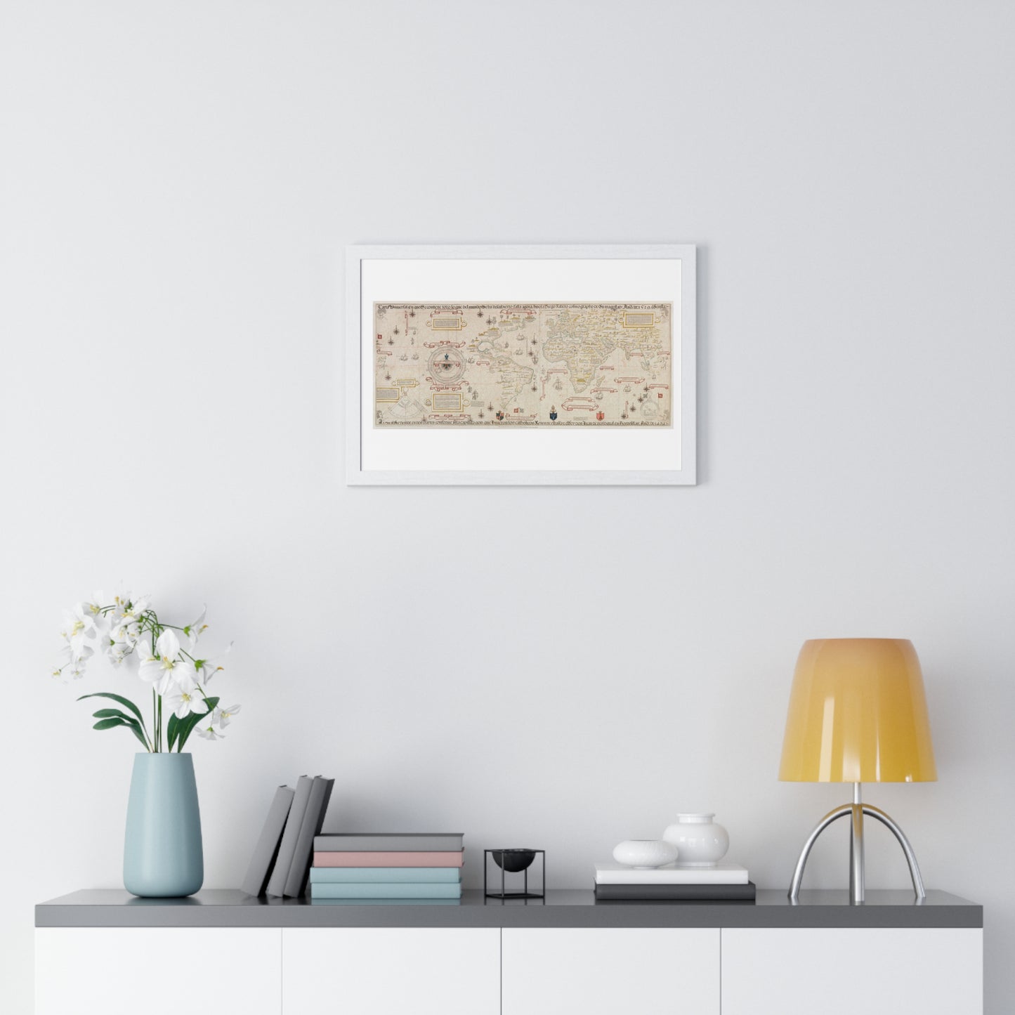 World Map (1527) by Diogo Ribeiro, from the Original, Framed Art Print
