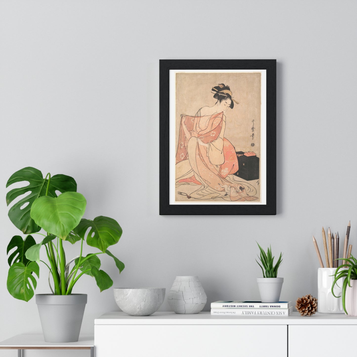 A Woman and a Cat (1793-1794) by Kitagawa Utamaro, from the Original, Framed Art Print