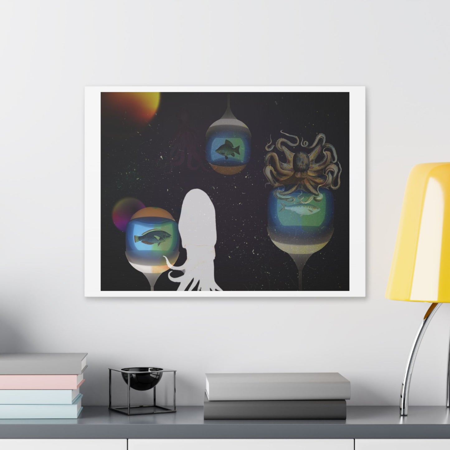 Visitors at the Exotic Earth Acquarium 'Designed by AI' Canvas Art Print