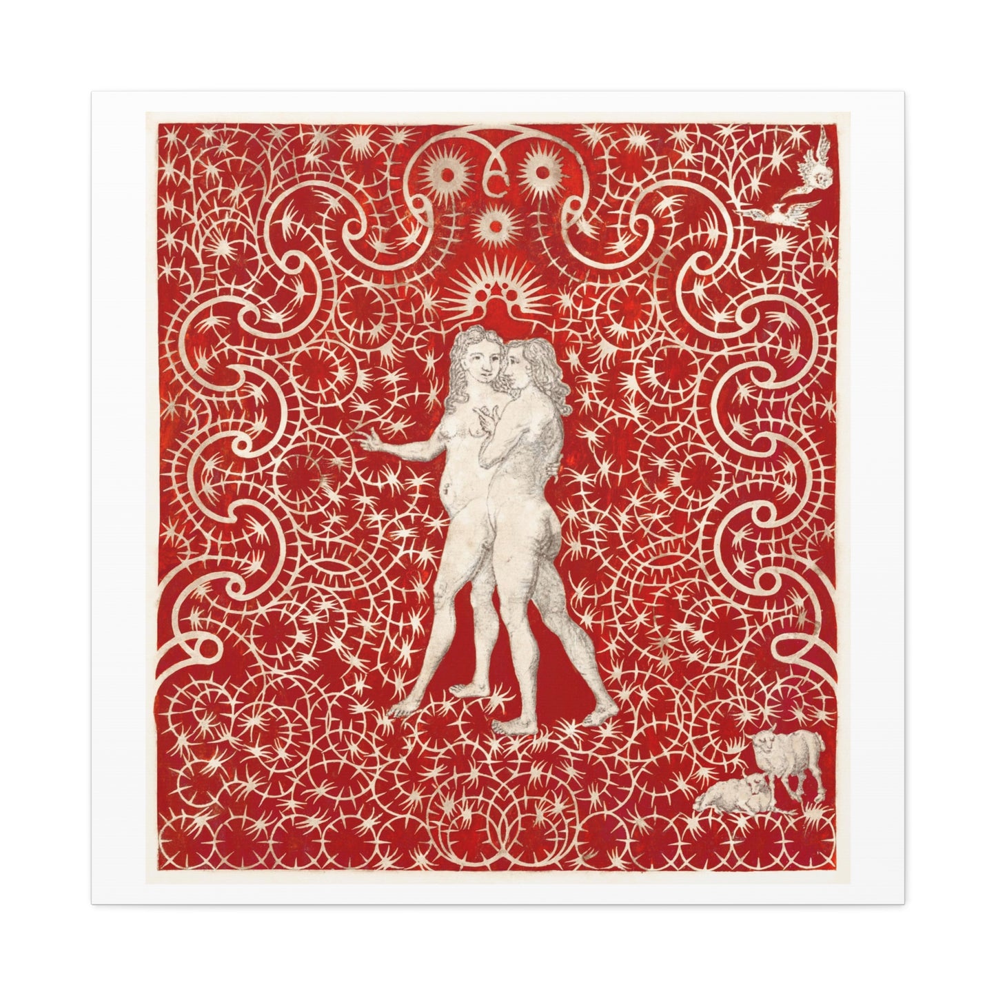 Adam and Eve in the Garden with a Pair of Sheep and a Pair of Doves (circa 1780s) Art Print from the Original on Canvas