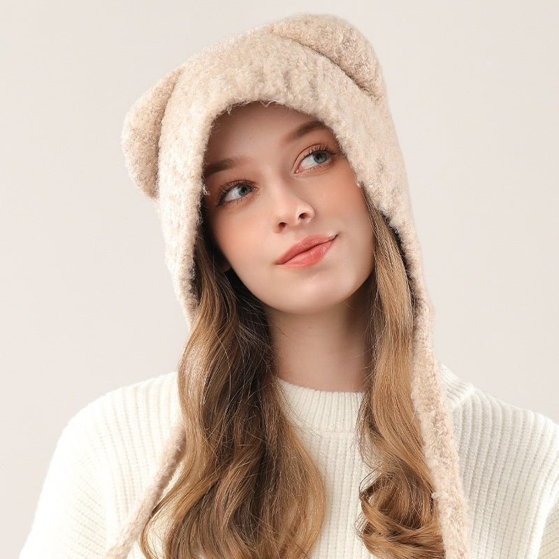 Cute Bear Ears Women's Knitted Hat with Earmuffs