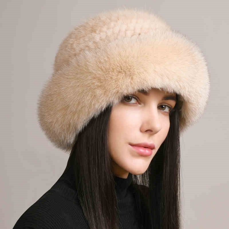 Mink Fur Hat Women's Braided Fur Winter Hat