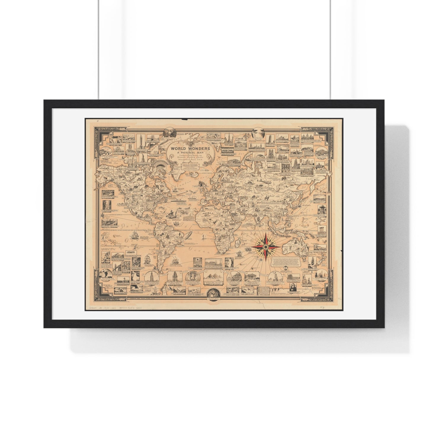 World Wonders, Pictorial Map of the World (1939) by Ernest Dudley Chase, from the Original, Framed Art Print