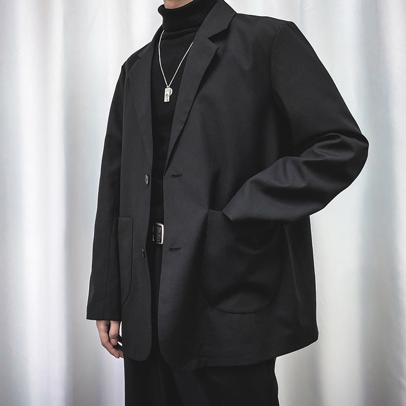 Unisex Black Baggy-Cut Retro Suit Jacket