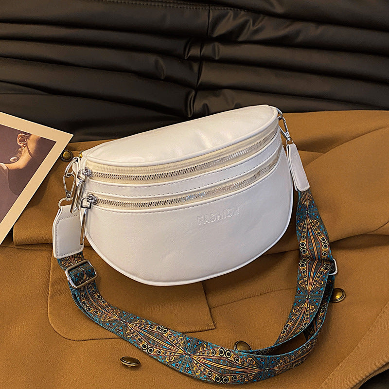 Fashion Minimalist Two-Zip Bucket Leather Handbag
