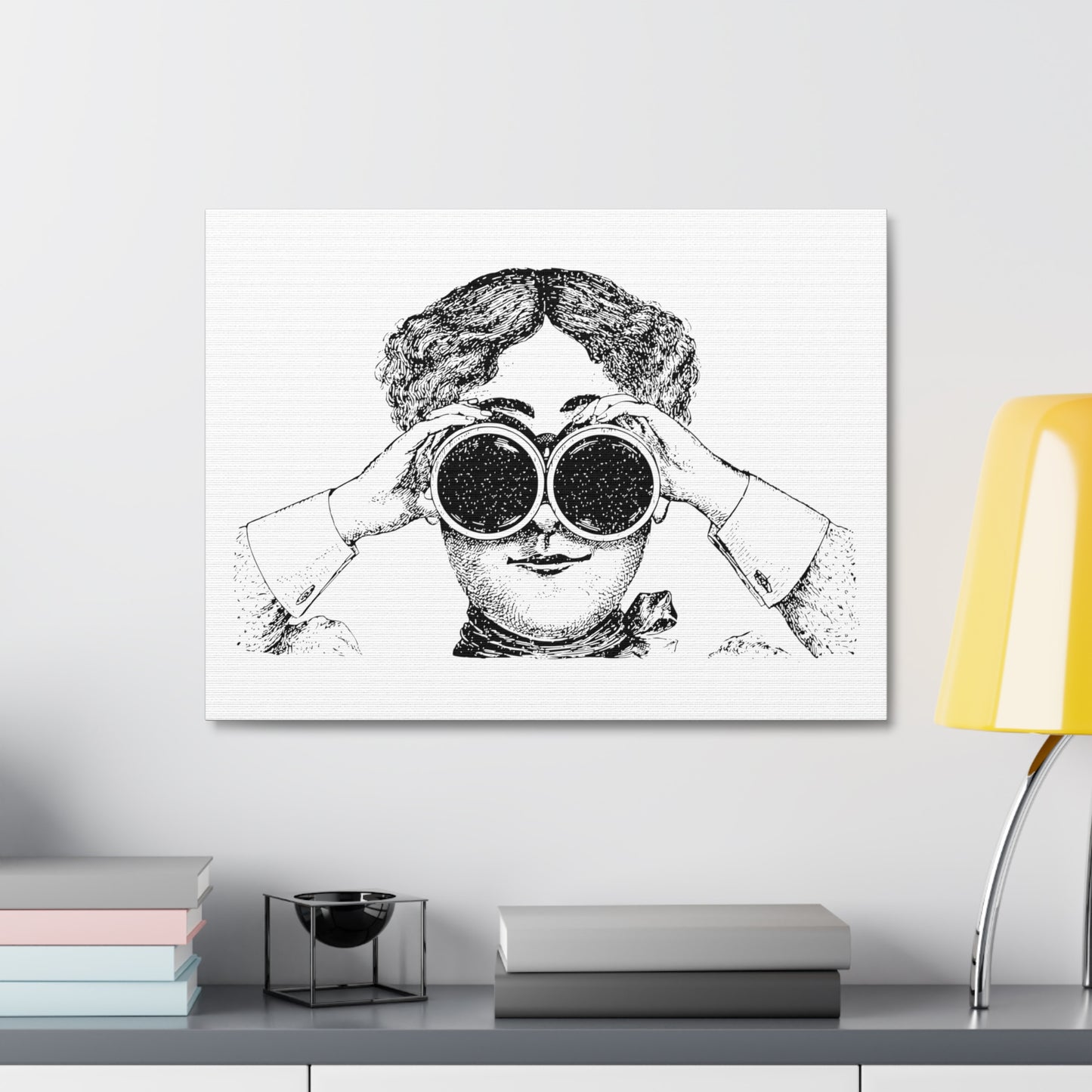 Adventurer Using Binoculars, Cartoon Art Print on Canvas