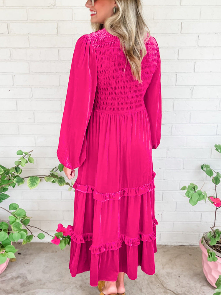 Vireous Hot Pink Velvet Dress
