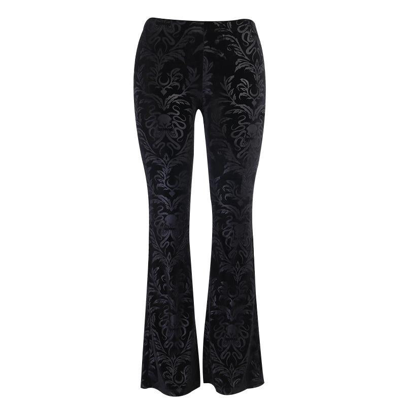 Vireous Women's Black Suede Embossed Casual Trousers