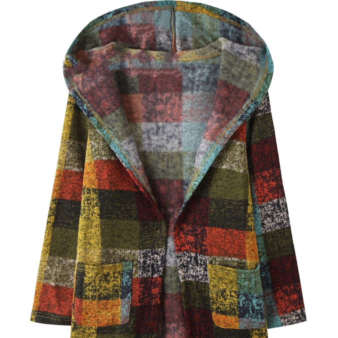 Women's Vintage Plaid Printed Hooded Fleece Short Coat