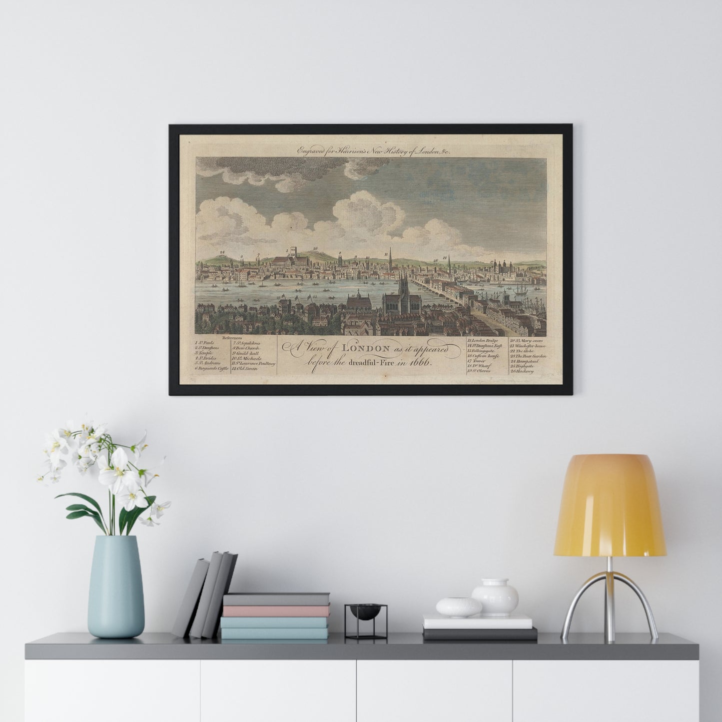 A View of London as it Appeared Before the Dreadful Fire in 1666 (1766) from the Original, Framed Art Print