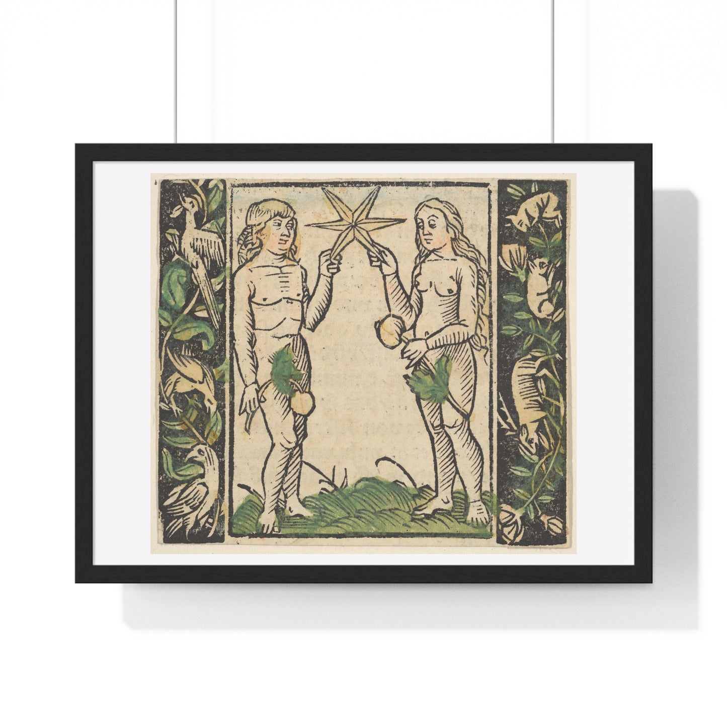 Adam and Eve Holding a Star, Illustration from 'Beschlossen Gart des Rosenkranz Mariae' by Hans Baldung, from the Original, Framed Art Print
