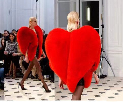 Women's Avant Garde Faux Fur Red Wrap Coat, Catwalk Collection