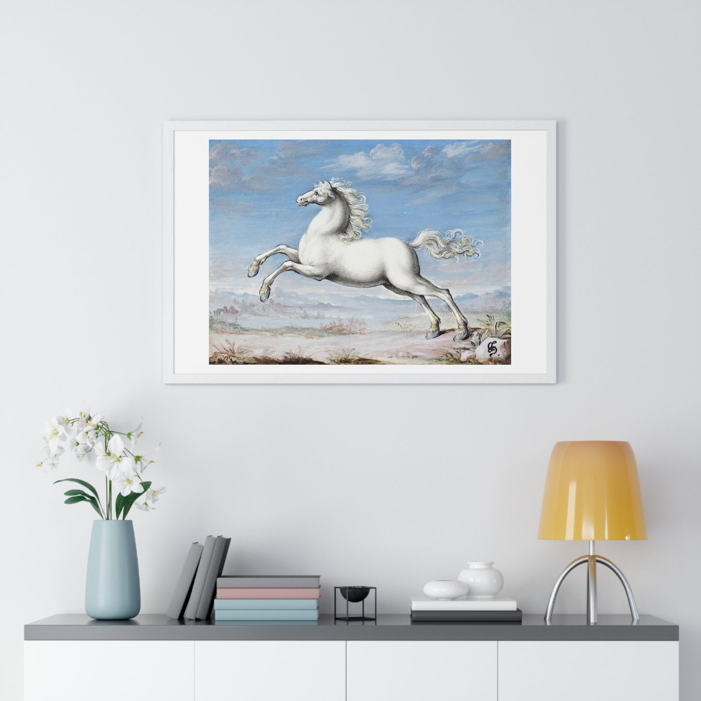 White Horse (1552–1601) by Joris Hoefnagel, from the Original, Framed Art Print