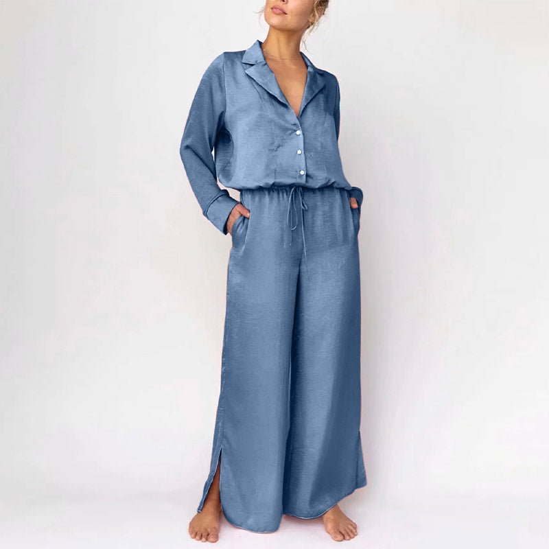 Vireous Women's Loose Fit V-Neck Pyjamas Set