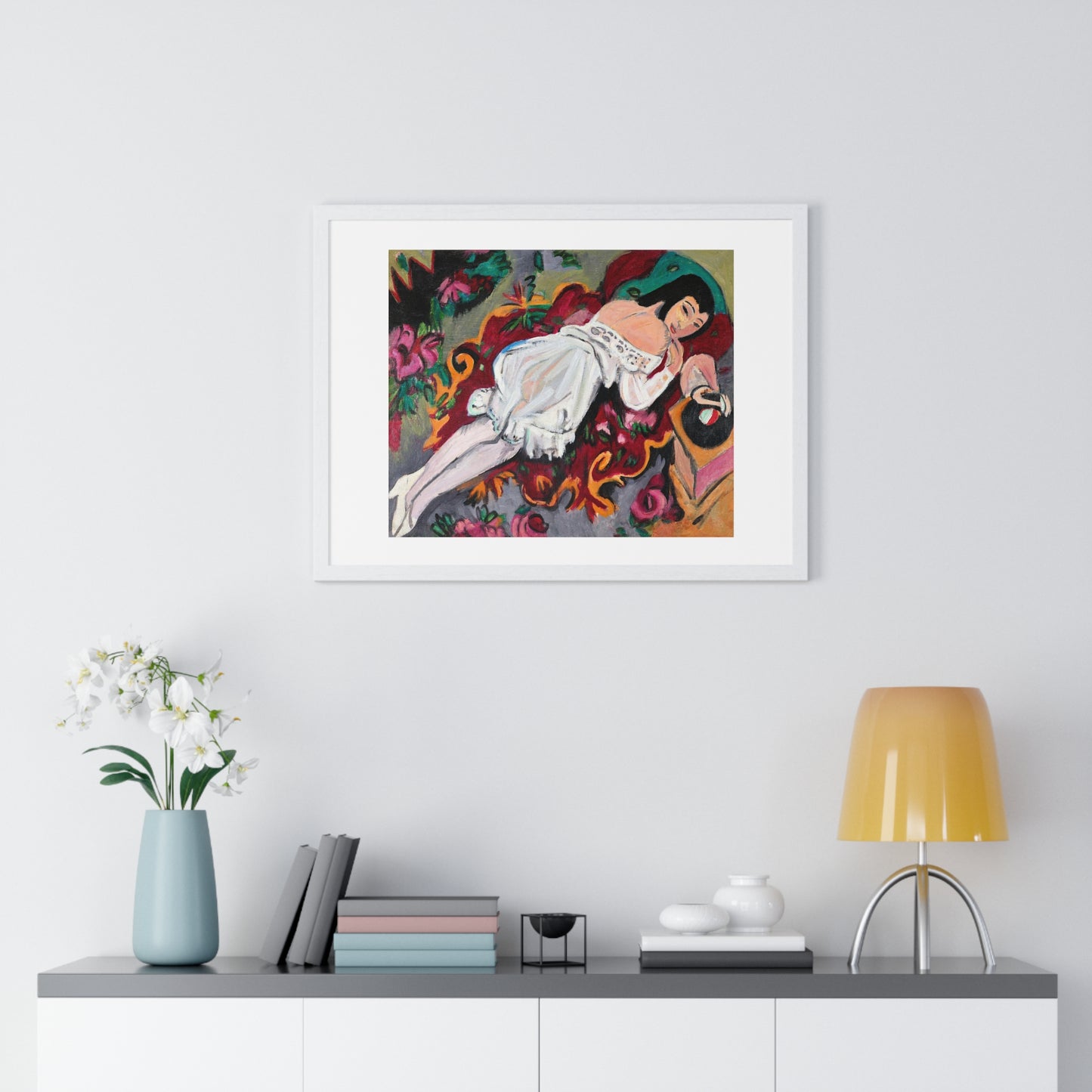 Girl in White Chemise (1914) by Ernst Ludwig Kirchner, from the Original, Framed Art Print