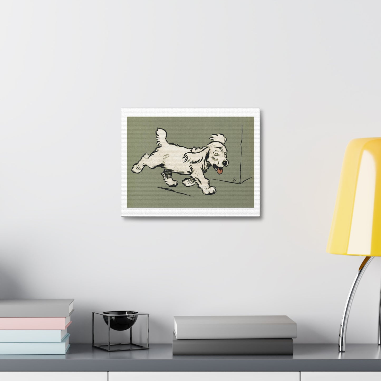 The White Puppy Book by Cecil Aldin (1910) a White Dog ‘Rags’ Running, Art Print from the Original on Canvas