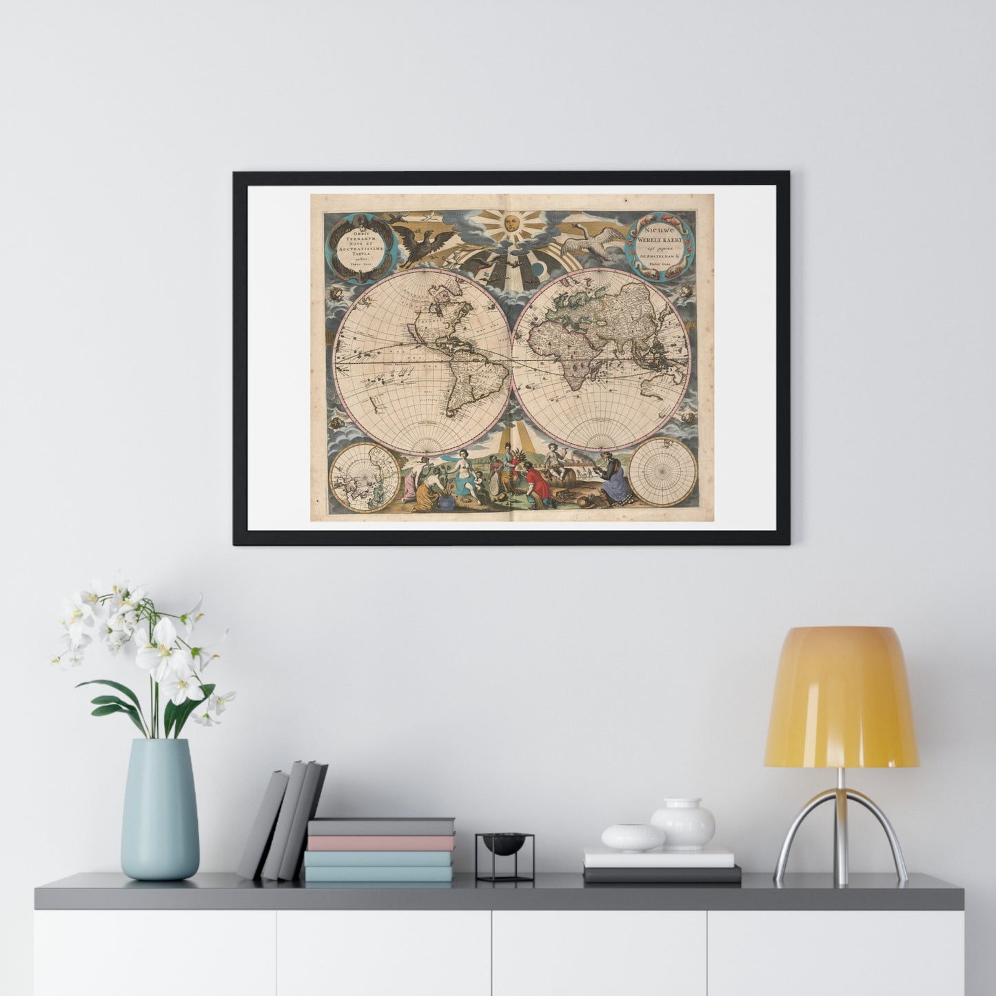 Antique Map 'Orbis Terrarum Nova et Accuratissima Tabula' (1658) from the Original, Framed Print
