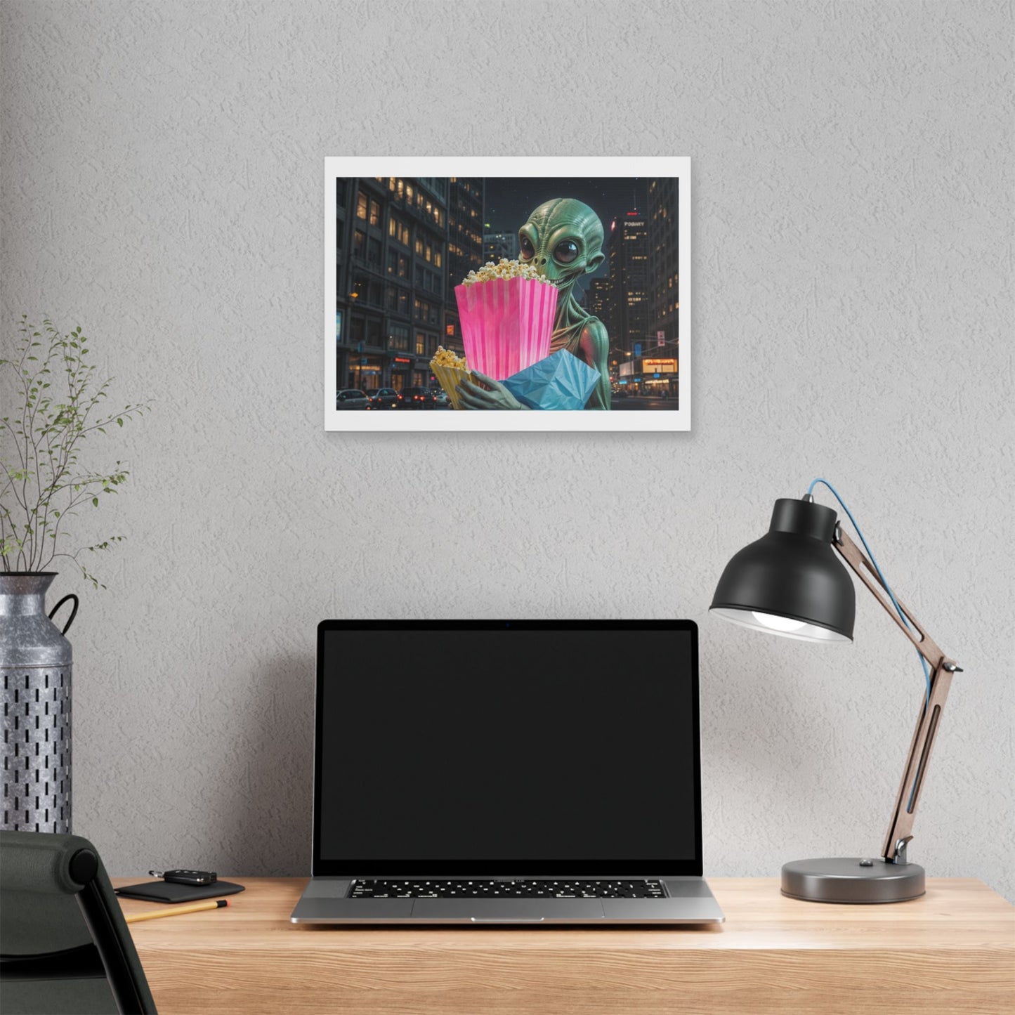 Alien Watching the Planet Earth Show 'Designed by AI' Satin Canvas Art Print