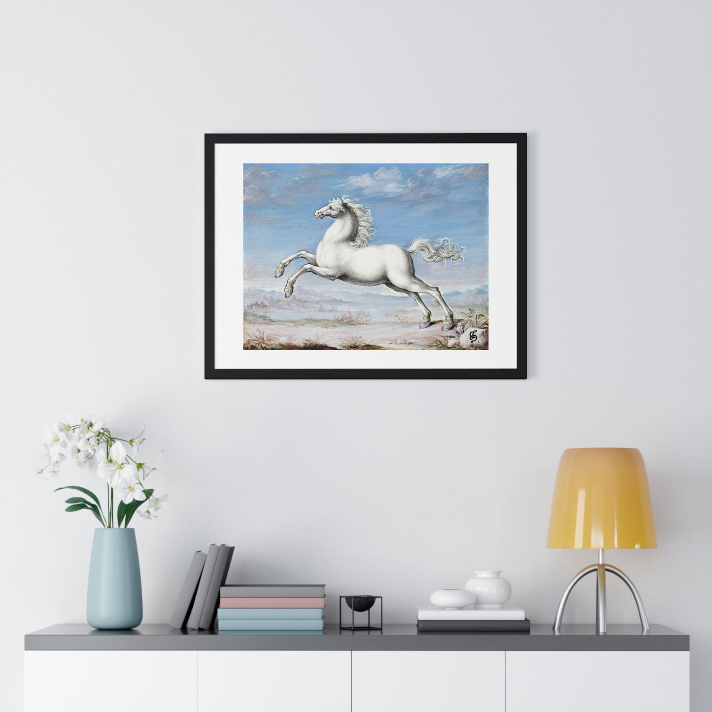 White Horse (1552–1601) by Joris Hoefnagel, from the Original, Framed Art Print