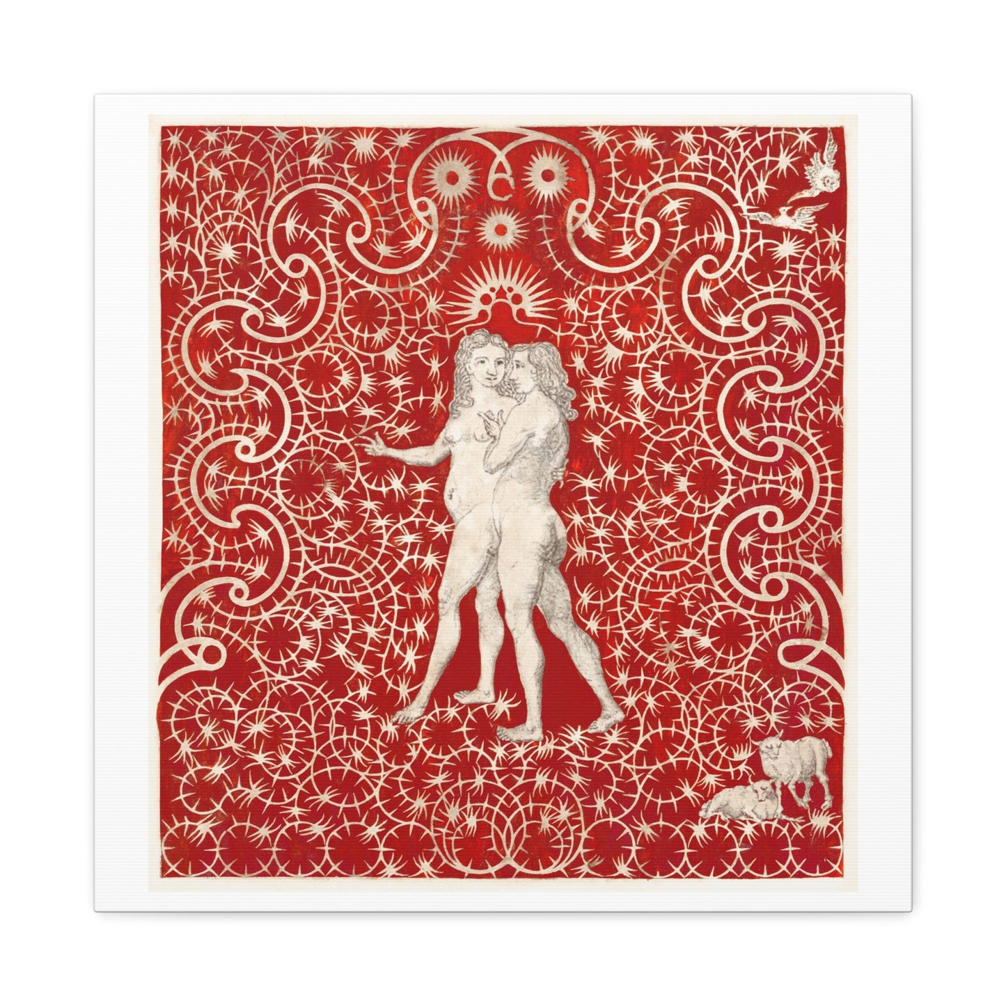 Adam and Eve in the Garden with a Pair of Sheep and a Pair of Doves (circa 1780s) Art Print from the Original on Canvas