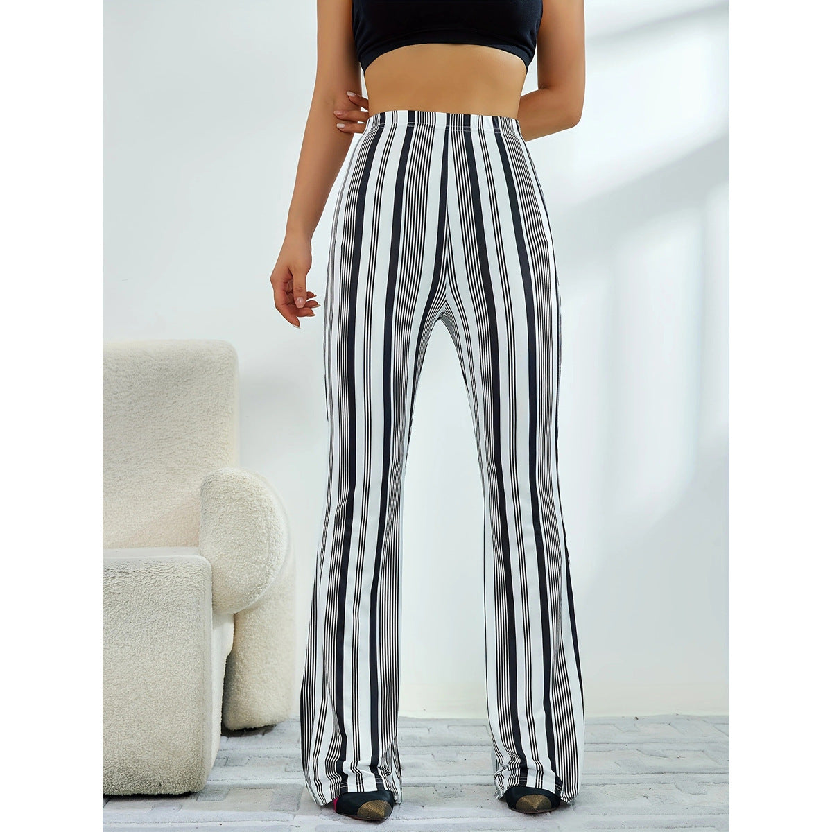 Vireous Striped Leisure Yoga Sports, Bootcut Women's Casual Pants