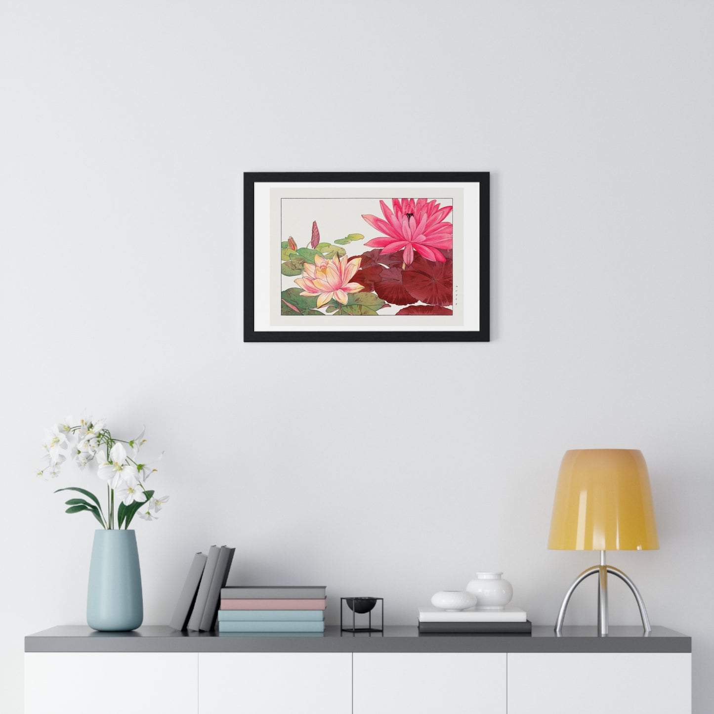 Japanese Woodblock Art, Nymphaea Lotus (1917) by Tanigami Kônan, from the Original, Framed Print