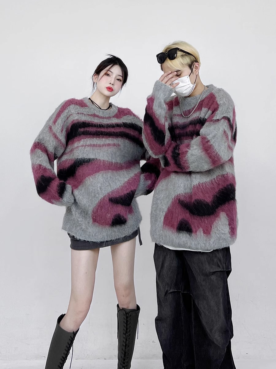 Unisex Retro Contrast Colour Loose Sweater