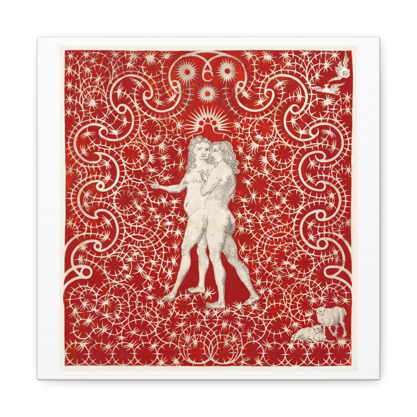 Adam and Eve in the Garden with a Pair of Sheep and a Pair of Doves (circa 1780s) Art Print from the Original on Canvas